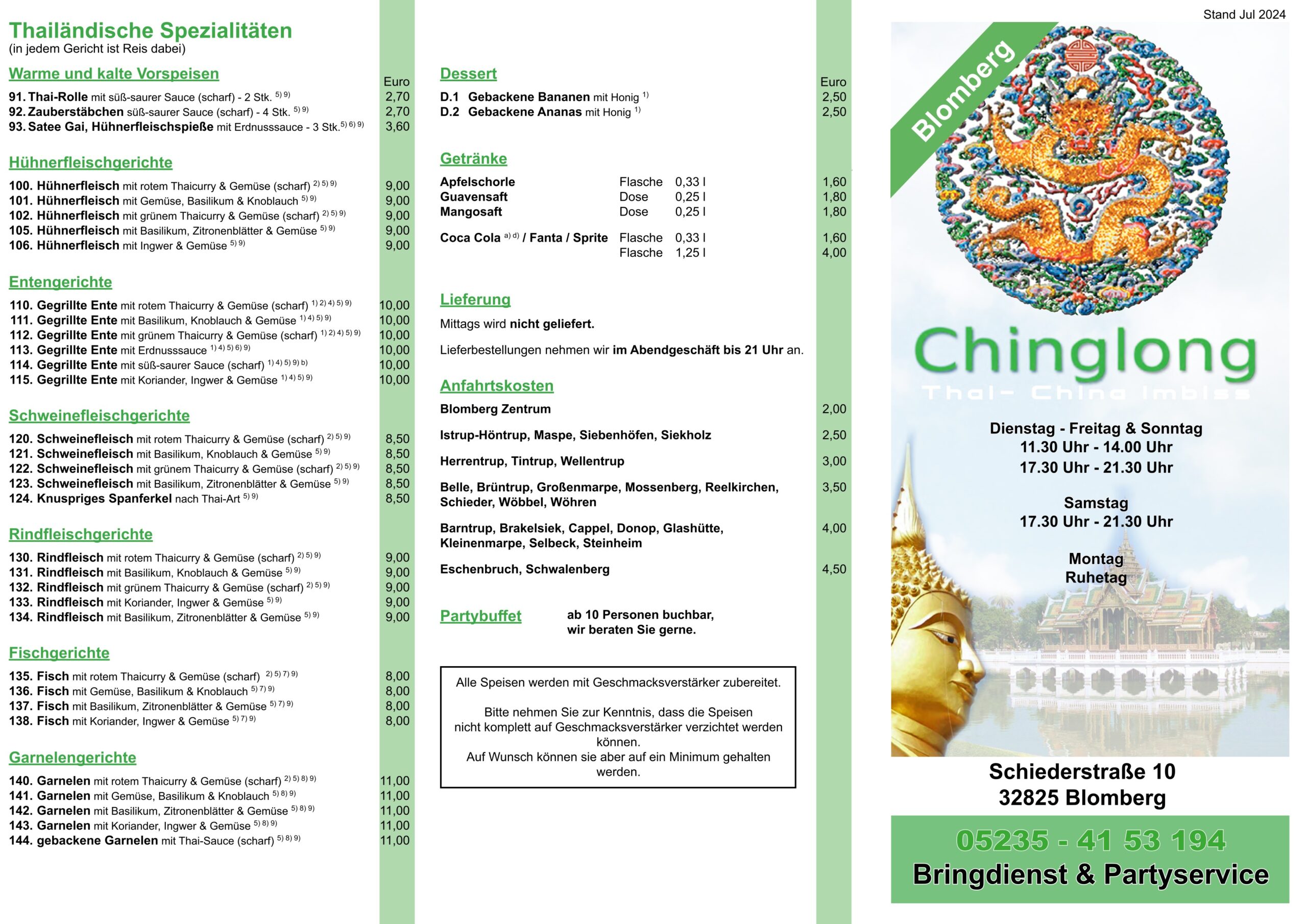 Chinglong.de Speisekarte Juli 2024, Seite 1